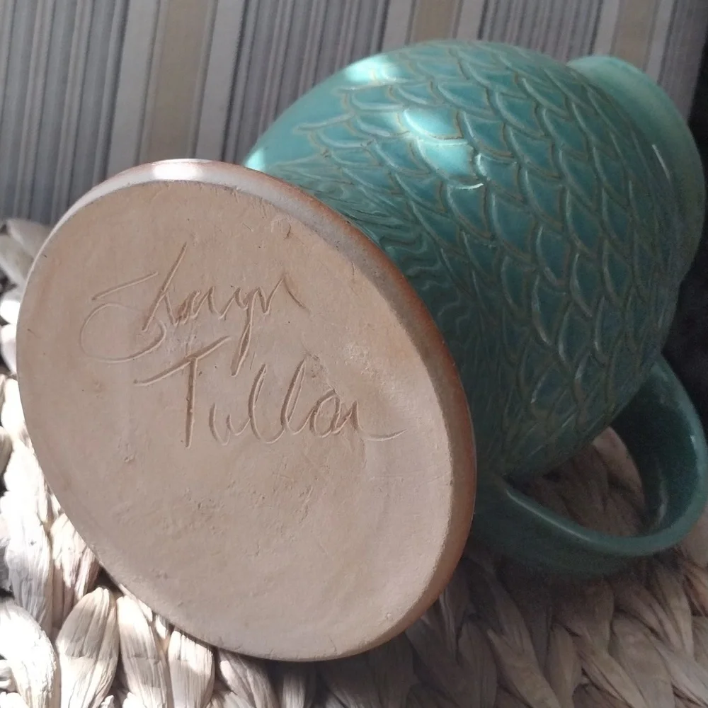 Karyn Tulla,  handmade turquoise fish  pottery vase